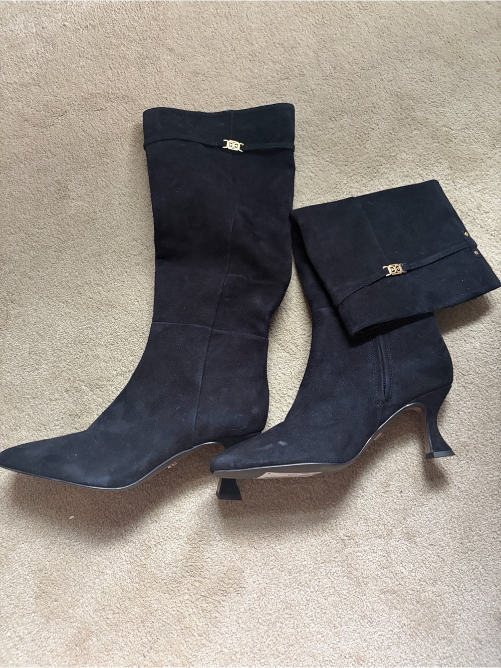 NWT Sam Edelman Black Suede Boots with Gold Accent - Women - Picture 6 of 7